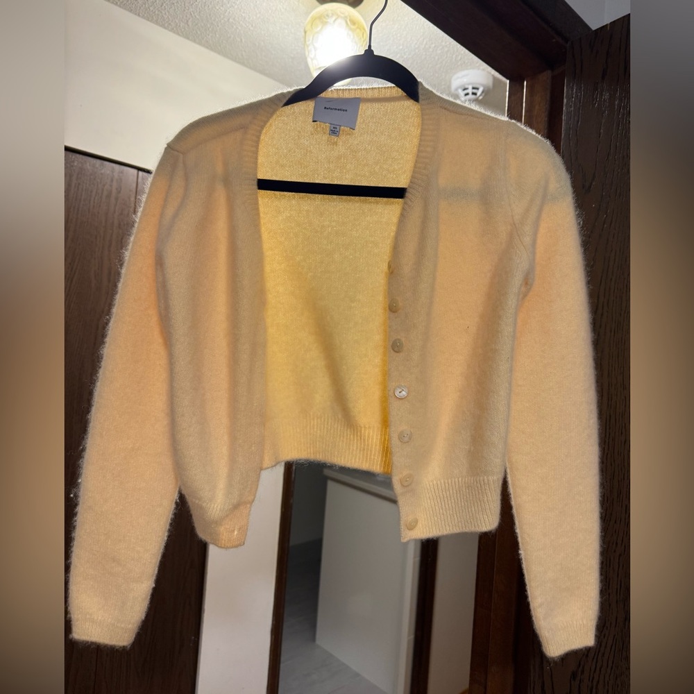 Reformation Yellow Button-Up Cardigan